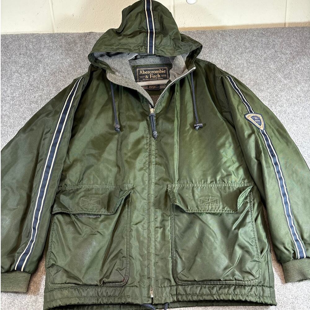 Abercrombie & Fitch Parka Jacket Mens XS Green Fleece Lined Hoodie Wind Proof